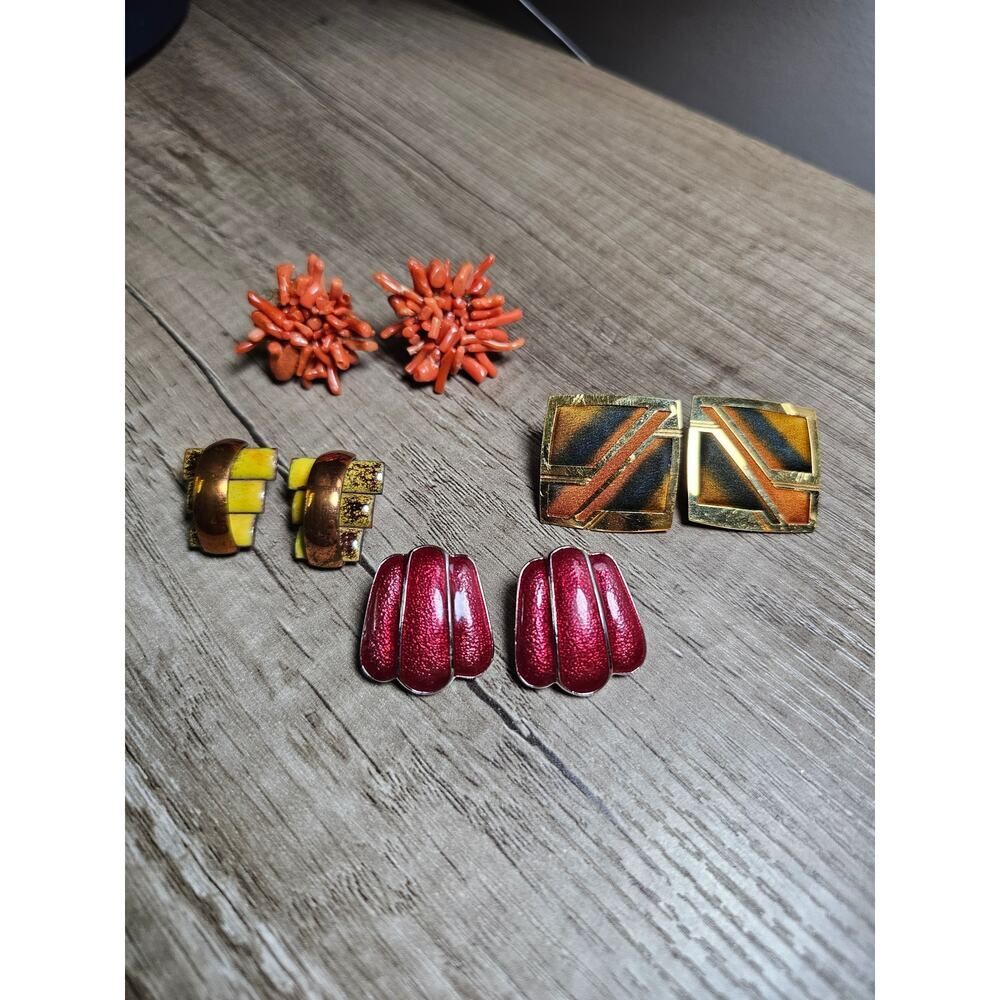 Mid Century Unpierced Earring Lot Signed Matisse, Kyle McKeown, Natural Coral